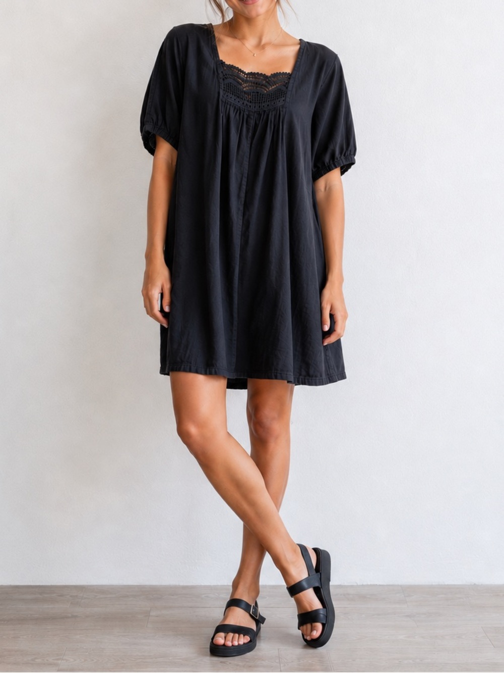 INDIA COLLECTION EMERSON FRY Black Cotton Poplin Rosemary Mini Dress